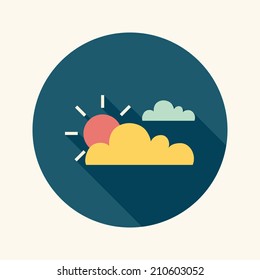 Sun and Cloud flat icon with long shadow