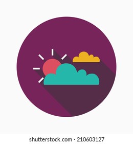 Sun and Cloud flat icon with long shadow
