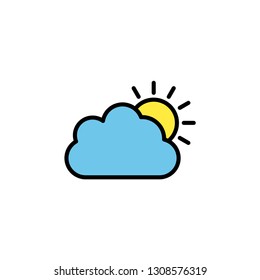 Sun and cloud flat vector icon sign symbol