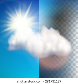 Sun with cloud floats in the sky. EPS 10 vector file included