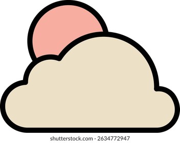 Sun and cloud icon with bold black outline and pastel color scheme