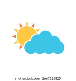 Sun and cloud icon, cloudy weather vector illustration, summer and holidays, isolated on white background