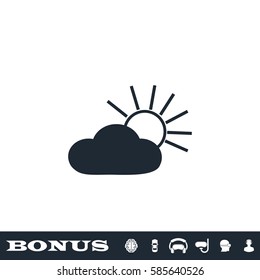 Sun cloud icon flat. Black pictogram on white background. Vector illustration symbol and bonus button