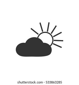 Sun cloud icon flat. Illustration isolated on white background. Vector grey sign symbol