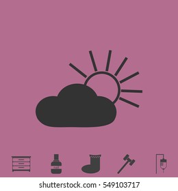 Sun cloud icon flat. Simple vector grey pictogram and bonus symbol
