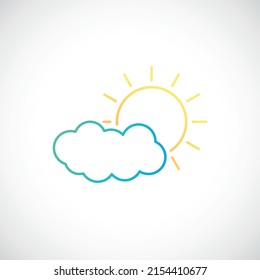 Sun and cloud icon in line style. Sunny weather emblem. Vector illustration.