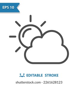 Sun- und Cloud-Symbol - sonnig, bewölkt, Wetter. Professionelles, Pixel perfektes Symbol, EPS10-Format.