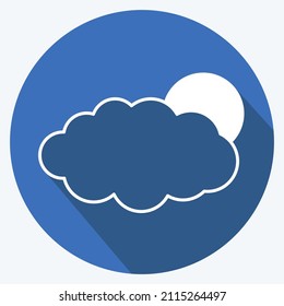 Sun Cloud Icon in trendy long shadow style isolated on soft blue background