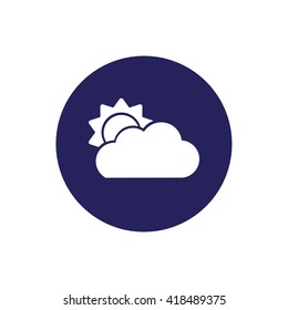 Sun cloud icon vector. Blue circle. Blue button