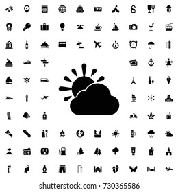 Sun with cloud icon vector isolated on white background. set of filled tourism icons.