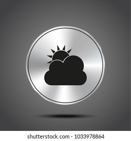 sun and cloud icon vector, weather metallic isolated on dark background
