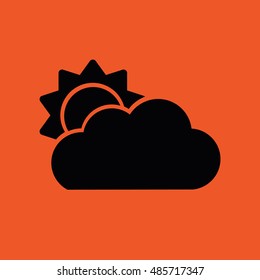 Sun cloud icon vector. Weather forecast. Orange background