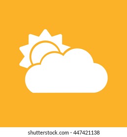 Sun cloud icon vector. Yellow background