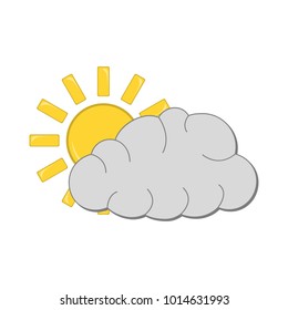 Sun with Cloud Icon. Weather label for Web on white background. Vector Illustration.