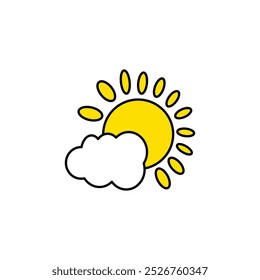 Sun and cloud icon. Weather symbol. Meteorology sign. Flat color design. Vector illustration. Graph symbol for travel and tourism web site and apps design, logo, app, UI