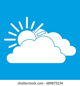 Sun and cloud icon white isolated on blue background vector illustration