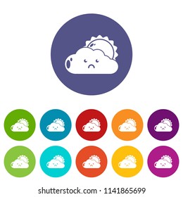 Sun and cloud icons color set vector for any web design on white background