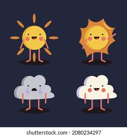 Sun and cloud illustration. Cartoon Character.  Cute illustration