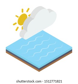
Sun with cloud isolated on white background in isometric vector, partly cloudy weather icon
