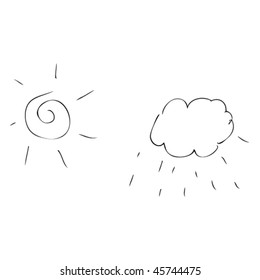sun and cloud in kids drawing style