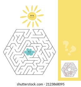 Sun and cloud, labyrinth maze for children. Search hidden way, the educational game for kids. Game for kids with solution