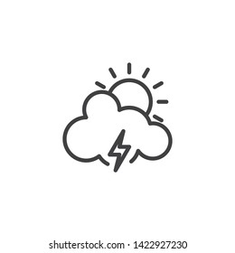 Sun cloud with lighting line icon. linear style sign for mobile concept and web design. Stormy weather outline vector icon. Symbol, logo illustration. Vector graphics