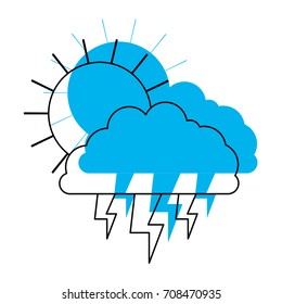 sun cloud and lightning in blue watercolor silhouette vector illustration