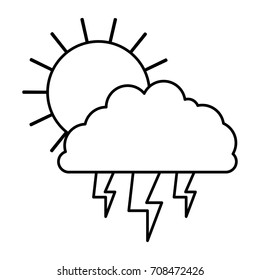 sun cloud and lightning monochrome silhouette vector illustration
