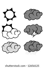 sun, cloud, lightning, rain: original vector illustrations