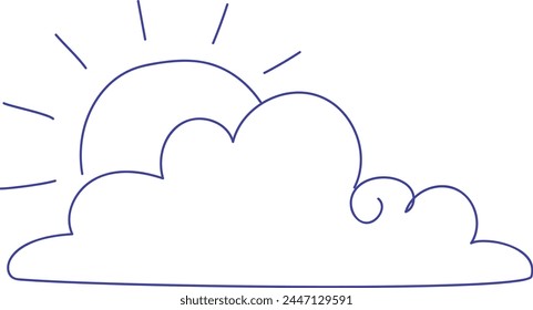 Sun and cloud line drawing. Sunny weather forecast doodle icon 