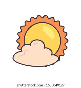 Sun and cloud line and fill style icon design, summer nature tropical season holiday sunny weather and energy theme Vector illustration