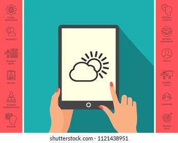 Sun cloud line icon