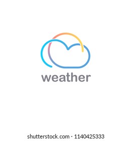 Sun and cloud line vector logo design, linear colorful pictogram. Partly cloudy weather forecast sign.