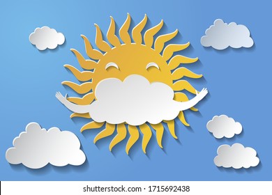 El Sol En Una Máscara De Nube. Corte de papel de ilustración
