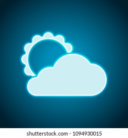 sun and cloud. Neon style. Light decoration icon. Bright electric symbol