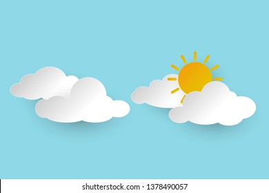 Sun with Cloud on blue background. Paper style Vector for website, background, design, banner. 