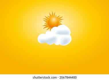Sun and cloud on orange sky. Retro vector summer background and illustration. Abstract design template for brochures, flyers, magazine, business card, book covers, poster. 
