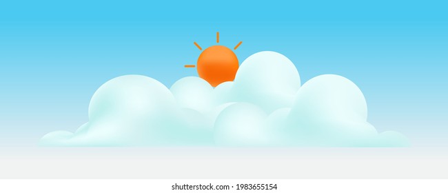 Sun and cloud on the sky background.  Vector illustration.
