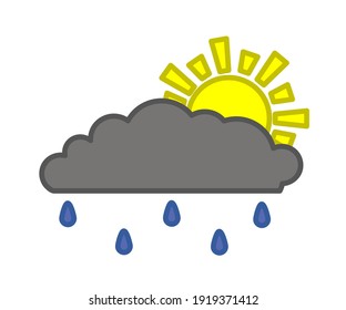 Sun and cloud on a white background. Symbol. Vector illustration.