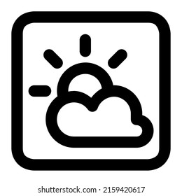 Sol con nube en el icono de contorno. Aplicación meteorológica, previsión, verano, clima