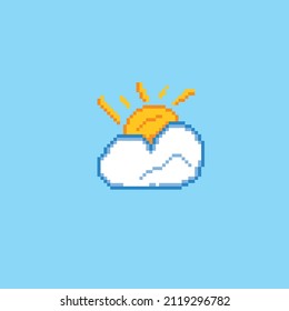 sun and cloud in pixel art style