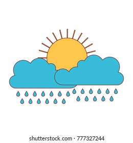 sun and cloud with rain in colorful silhouette