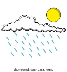 sun, cloud and rain illustration with hand draw style. doodle art style. eps 10