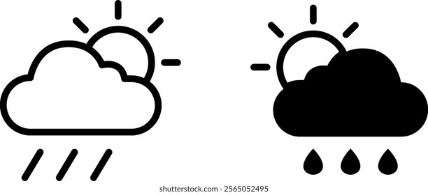 "Sun, Cloud, and Rain Line Icons: Atmospheric Vector Set for Weather and Nature Designs"