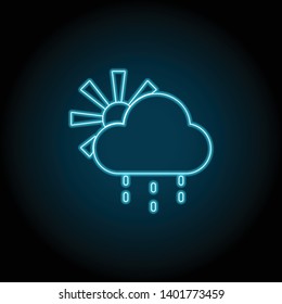 Sun, cloud, rain neon icon. Simple thin line, outline vector of Weather icons for UI and UX, website or mobile application on dark blue gradient background