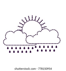sun and cloud with rain in purple dotted silhouette