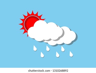 Sun and cloud with rain. vector illustration.