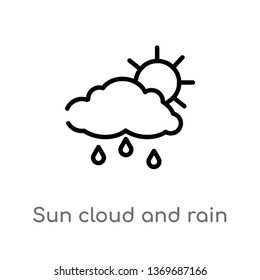 sun cloud and rain vector line icon. Simple element illustration. sun cloud and rain outline icon from weather concept. Can be used for web and mobile
