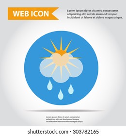 Sun with cloud and rain, weather icon, synoptic, vector.