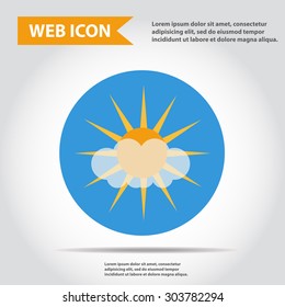 Sun with cloud and rain, weather icon, synoptic, vector.